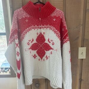 Free People Red and Cream Sweater